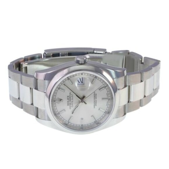ROLEX DATEJUST UNISEX WATCH 36 MM SILVER INDEX DIAL STEEL SMOOTH OYSTER 116200